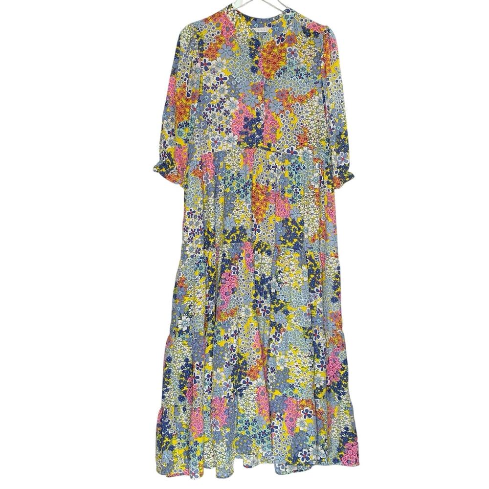 Karlie Bright Floral Tiered Midi Maxi Dress L Multicolor Ruffle Colorful Whimsy
